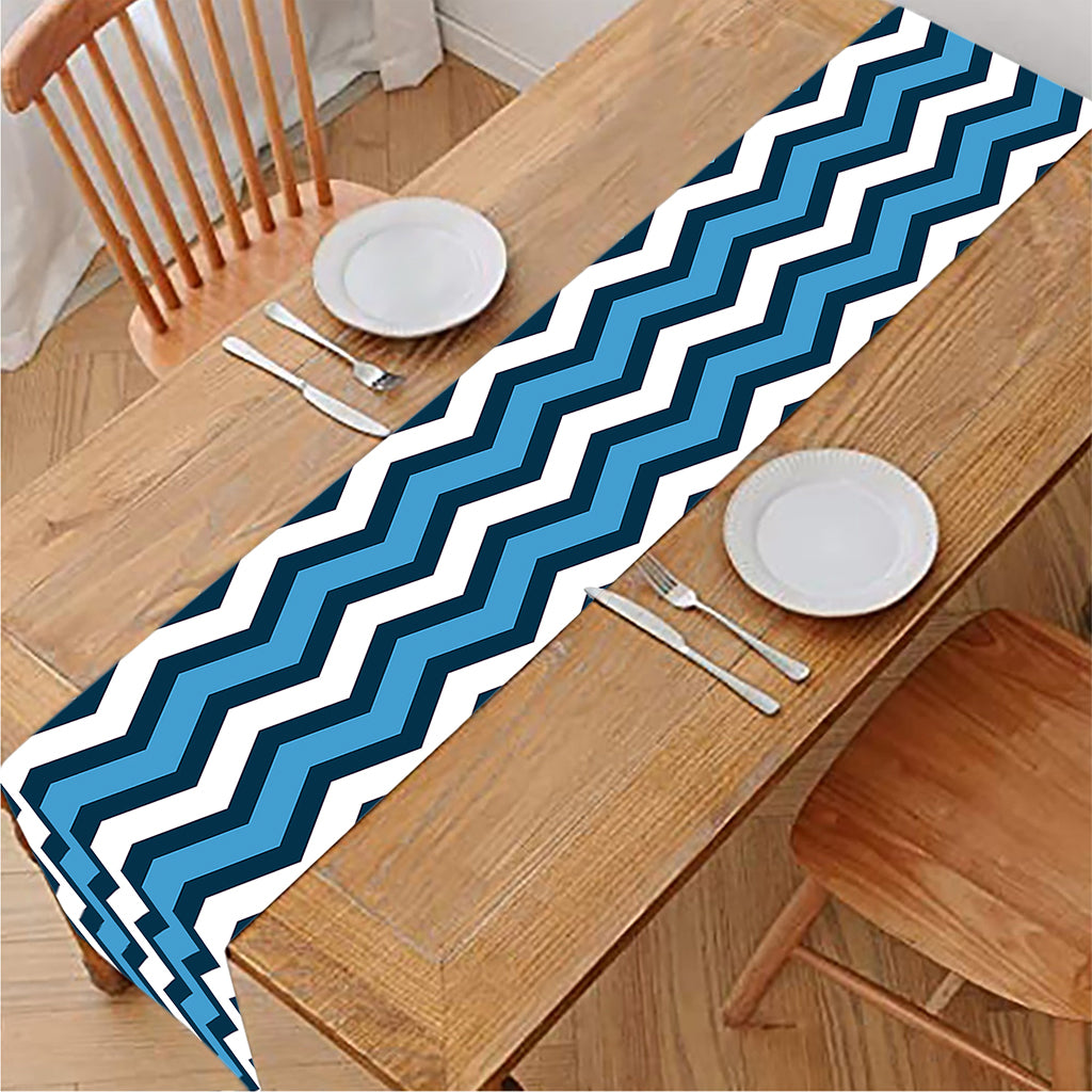 Blue And White Zigzag Pattern Print Table Runner