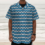 Blue And White Zigzag Pattern Print Textured Short Sleeve Shirt