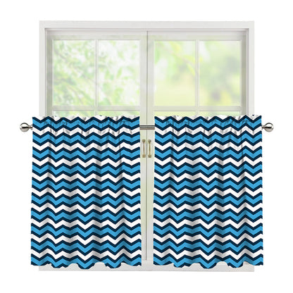 Blue And White Zigzag Pattern Print Tier Curtains