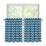 Blue And White Zigzag Pattern Print Tier Curtains