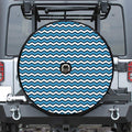 Blue And White Zigzag Pattern Print Tire Cover With Camera Hole
