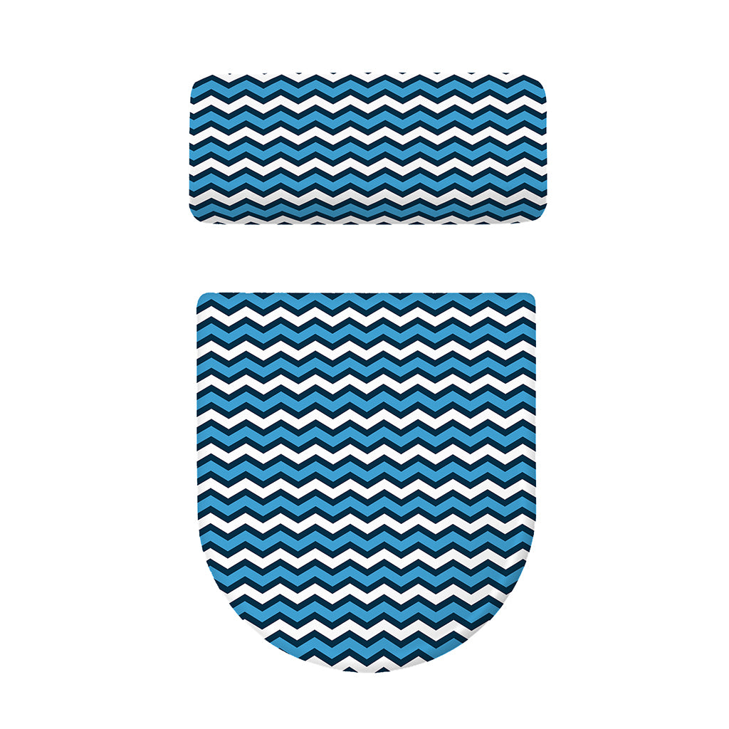 Blue And White Zigzag Pattern Print Toilet Lid And Tank Cover Set