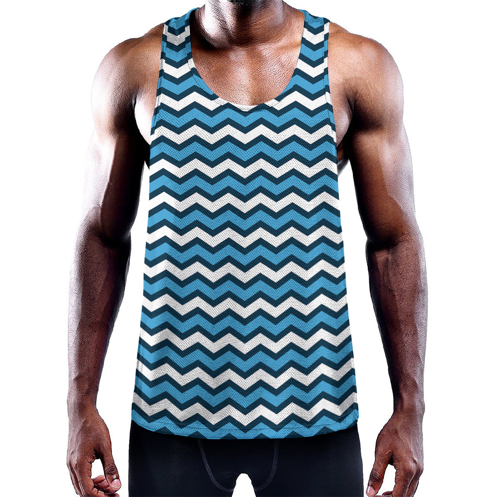 Blue And White Zigzag Pattern Print Training Tank Top