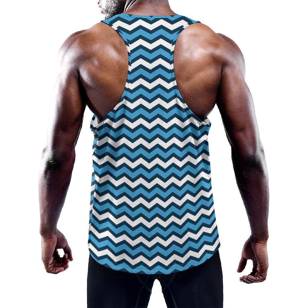 Blue And White Zigzag Pattern Print Training Tank Top