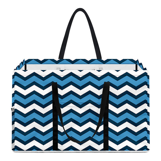 Blue And White Zigzag Pattern Print Utility Tote Bag