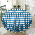 Blue And White Zigzag Pattern Print Waterproof Round Tablecloth