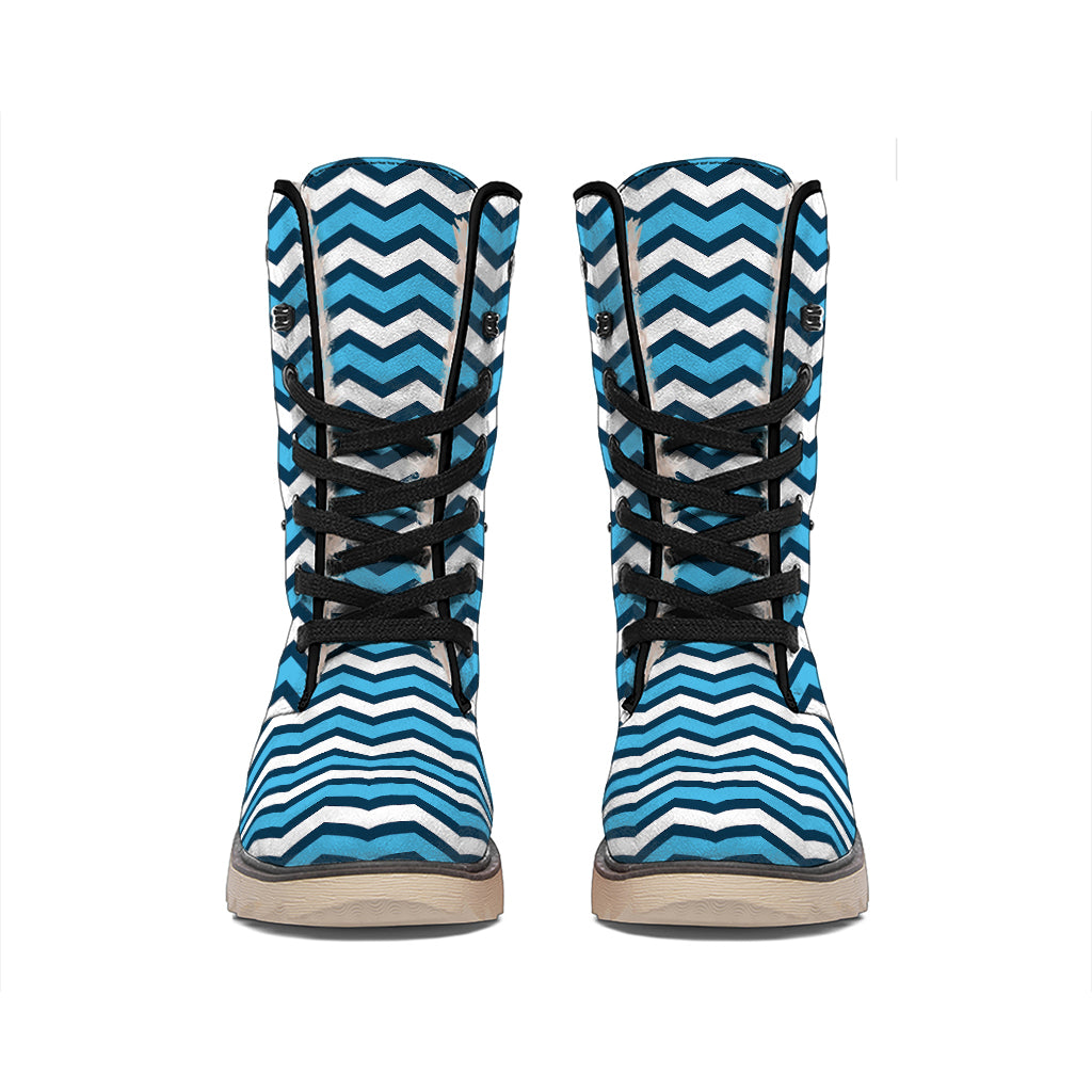 Blue And White Zigzag Pattern Print Winter Boots