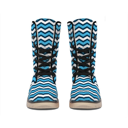 Blue And White Zigzag Pattern Print Winter Boots