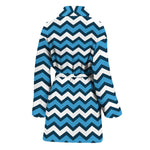 Blue And White Zigzag Pattern Print Women's Bathrobe