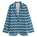 Blue And White Zigzag Pattern Print Women's Blazer