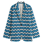 Blue And White Zigzag Pattern Print Women's Blazer