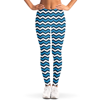 Blue And White Zigzag Pattern Print Women's Leggings