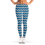 Blue And White Zigzag Pattern Print Women's Leggings