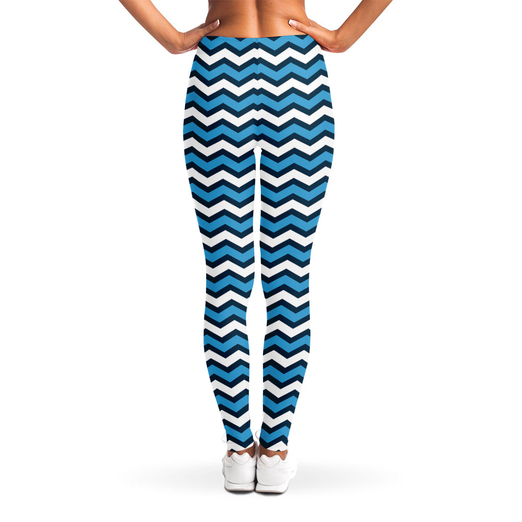 Blue And White Zigzag Pattern Print Women's Leggings