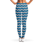 Blue And White Zigzag Pattern Print Women's Leggings