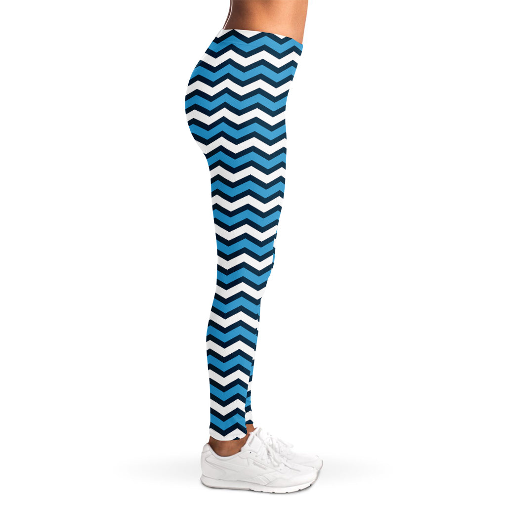 Blue And White Zigzag Pattern Print Women's Leggings