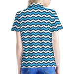 Blue And White Zigzag Pattern Print Women's Polo Shirt