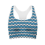 Blue And White Zigzag Pattern Print Women's Sports Bra