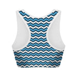 Blue And White Zigzag Pattern Print Women's Sports Bra