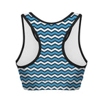 Blue And White Zigzag Pattern Print Women's Sports Bra