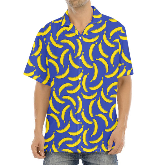 Blue And Yellow Banana Pattern Print Aloha Shirt