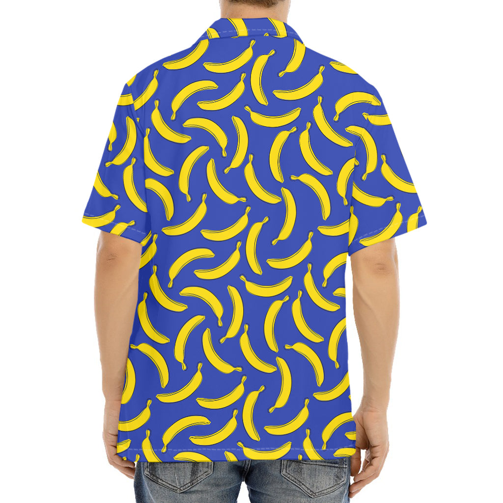 Blue And Yellow Banana Pattern Print Aloha Shirt