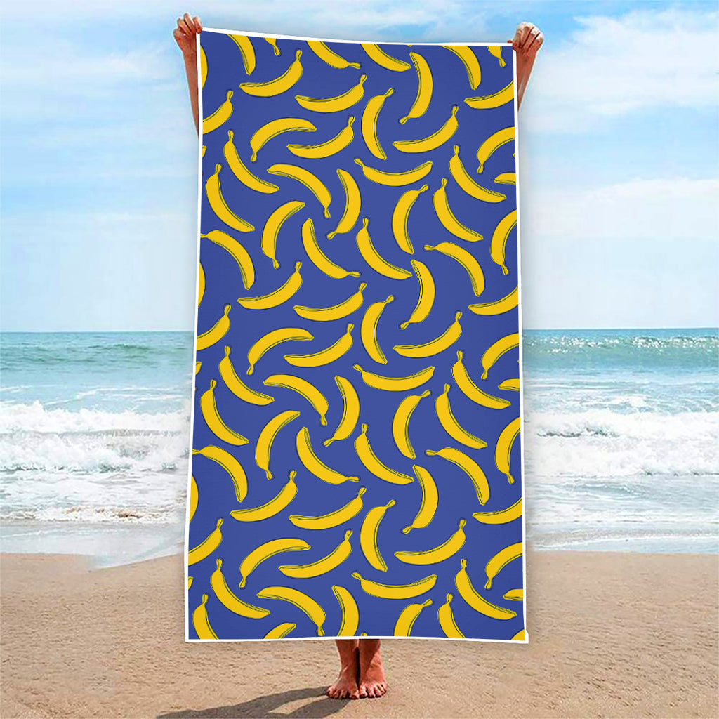 Blue And Yellow Banana Pattern Print Beach Towel