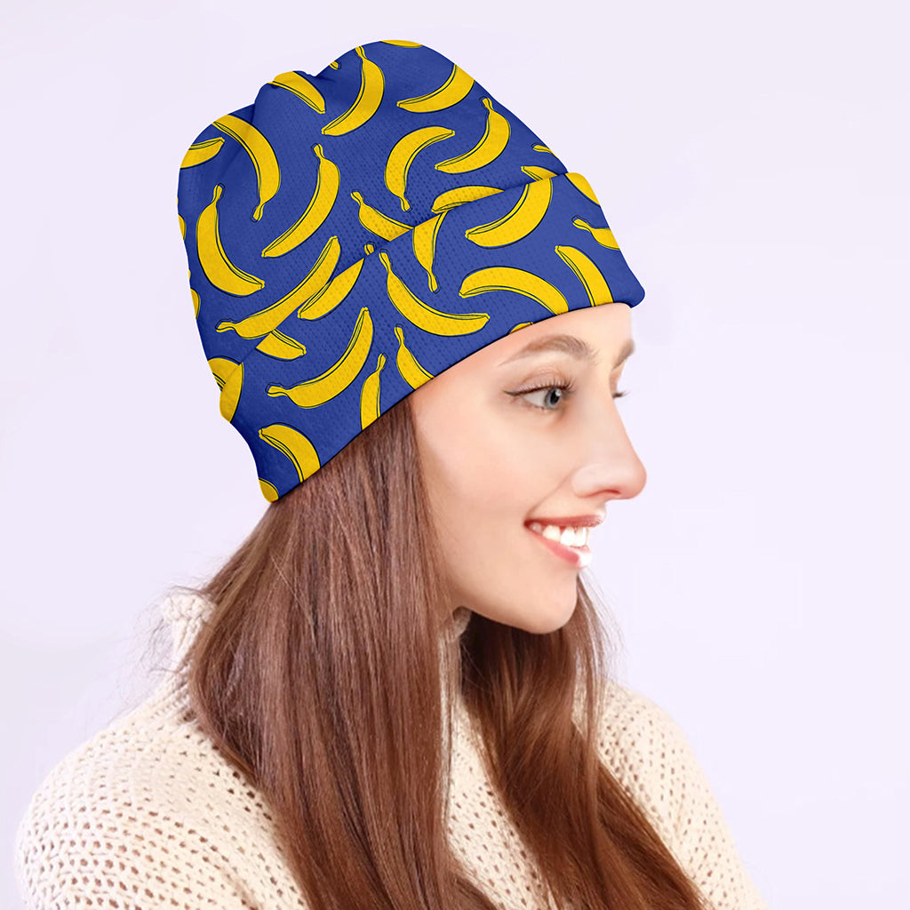 Blue And Yellow Banana Pattern Print Beanie