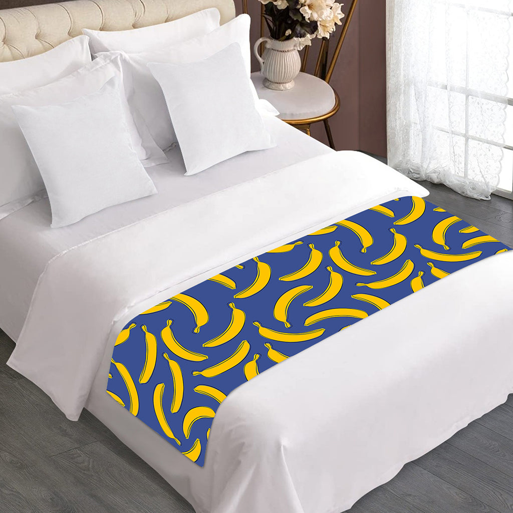 Blue And Yellow Banana Pattern Print Bed Runner