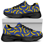 Blue And Yellow Banana Pattern Print Black Chunky Shoes