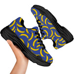 Blue And Yellow Banana Pattern Print Black Chunky Shoes