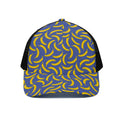 Blue And Yellow Banana Pattern Print Black Mesh Trucker Hat