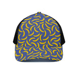 Blue And Yellow Banana Pattern Print Black Mesh Trucker Cap