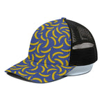 Blue And Yellow Banana Pattern Print Black Mesh Trucker Cap