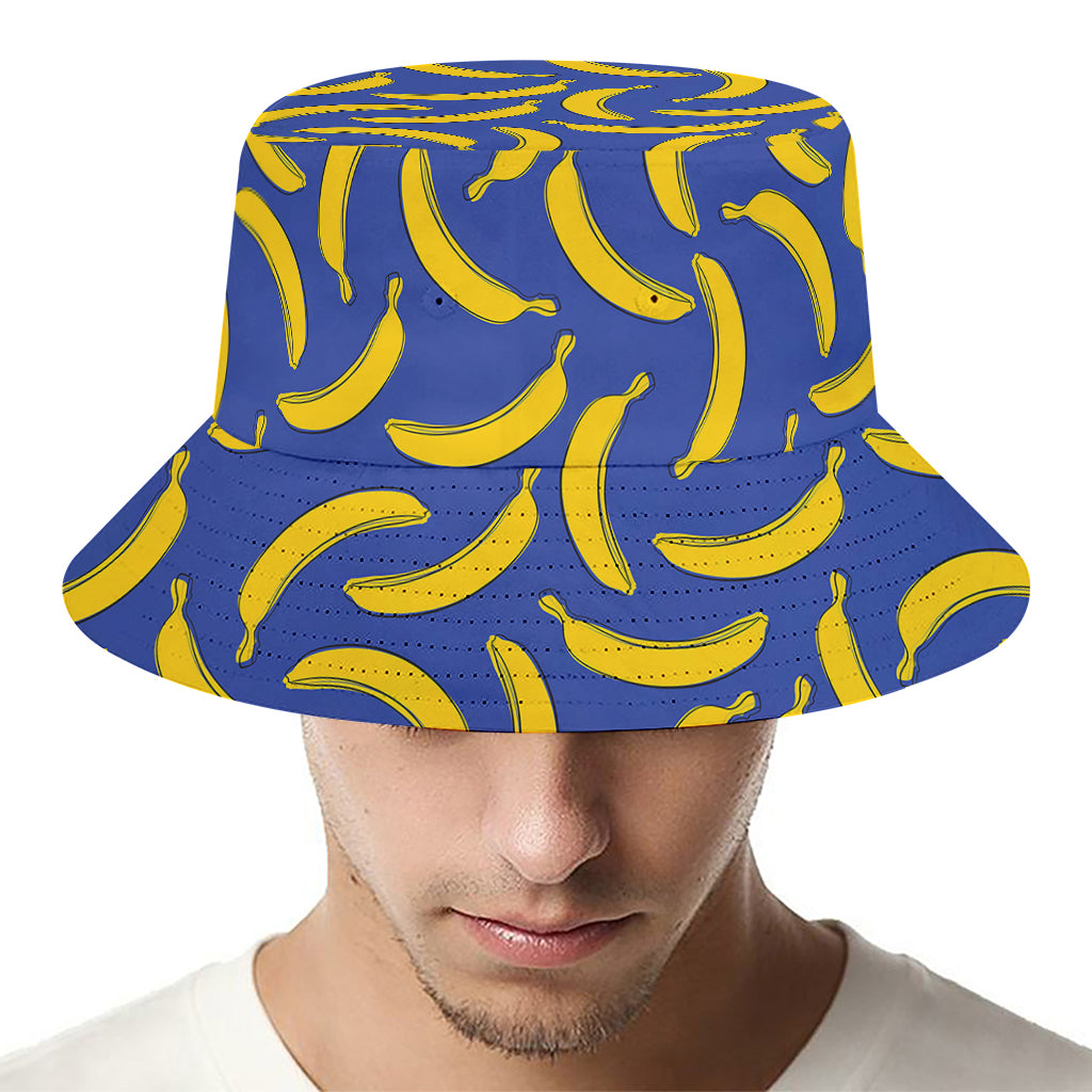 Blue And Yellow Banana Pattern Print Bucket Hat