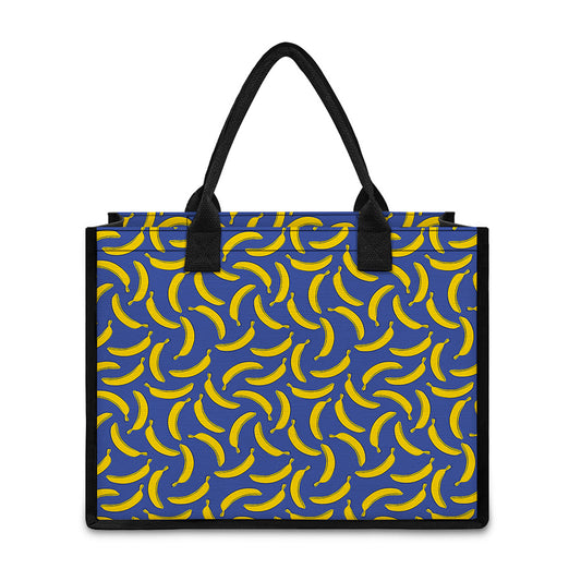 Blue And Yellow Banana Pattern Print Canvas Tote Bag