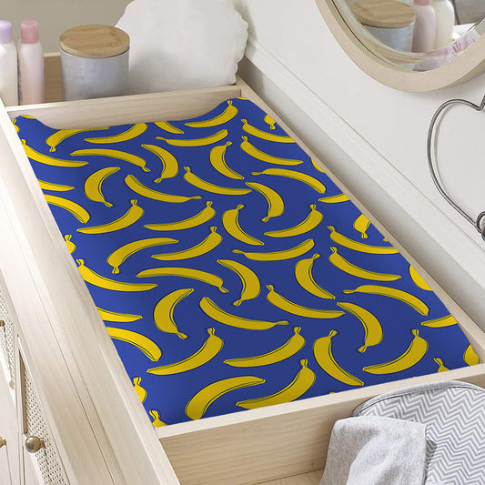 Blue And Yellow Banana Pattern Print Changing Pad Cover