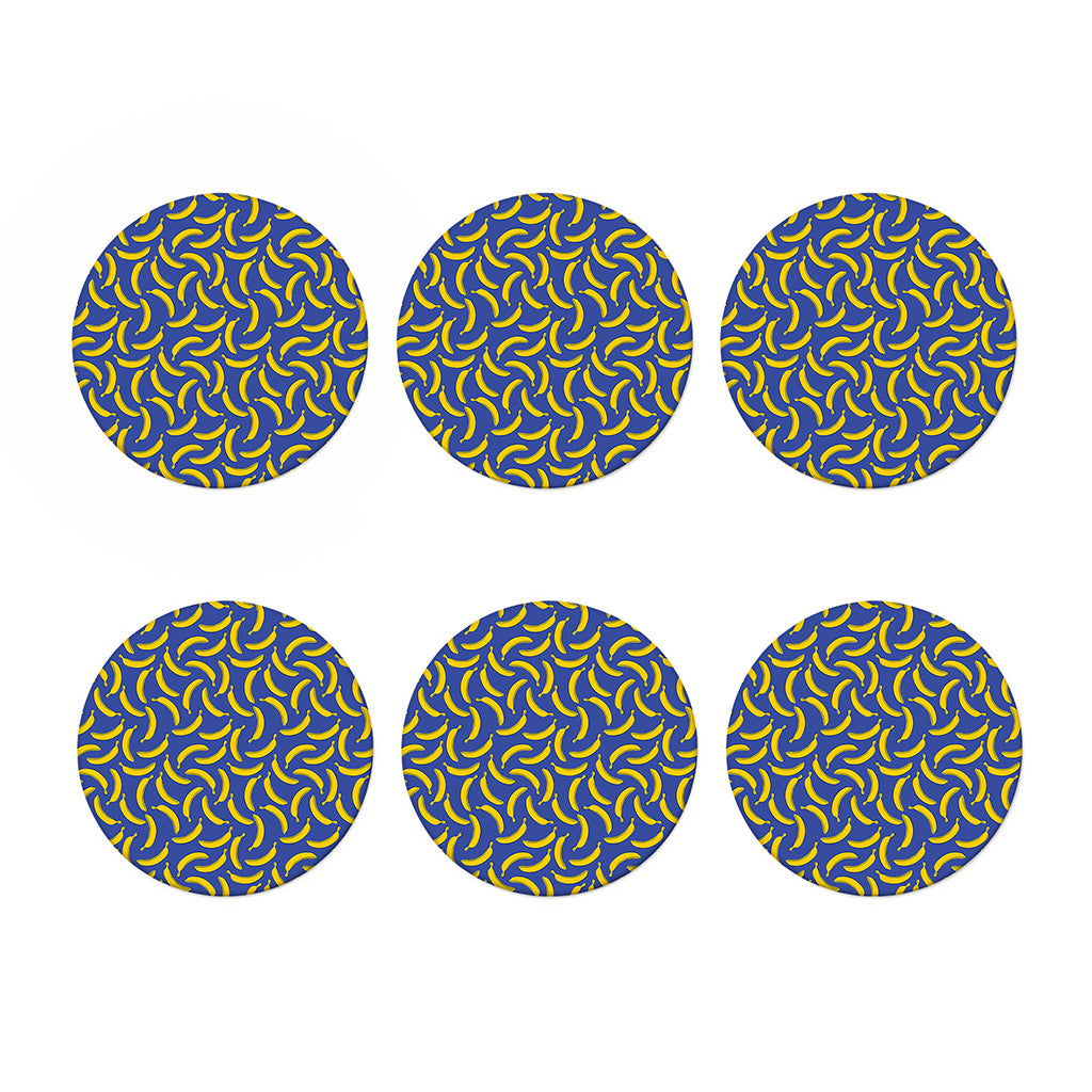 Blue And Yellow Banana Pattern Print Coaster Set