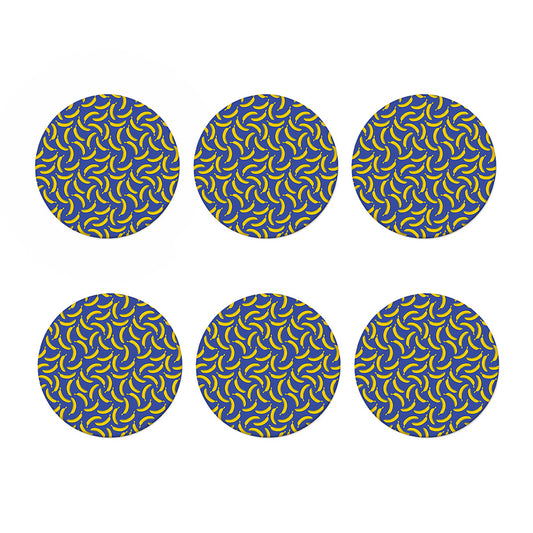 Blue And Yellow Banana Pattern Print Coaster Set