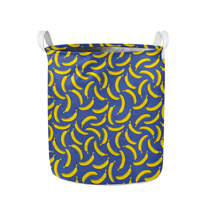 Blue And Yellow Banana Pattern Print Collapsible Laundry Basket
