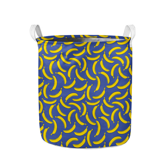 Blue And Yellow Banana Pattern Print Collapsible Laundry Basket