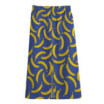 Blue And Yellow Banana Pattern Print Cotton Front Slit Maxi Skirt