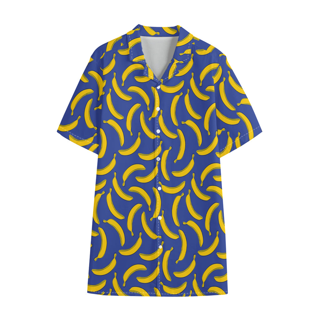 Blue And Yellow Banana Pattern Print Cotton Hawaiian Shirt