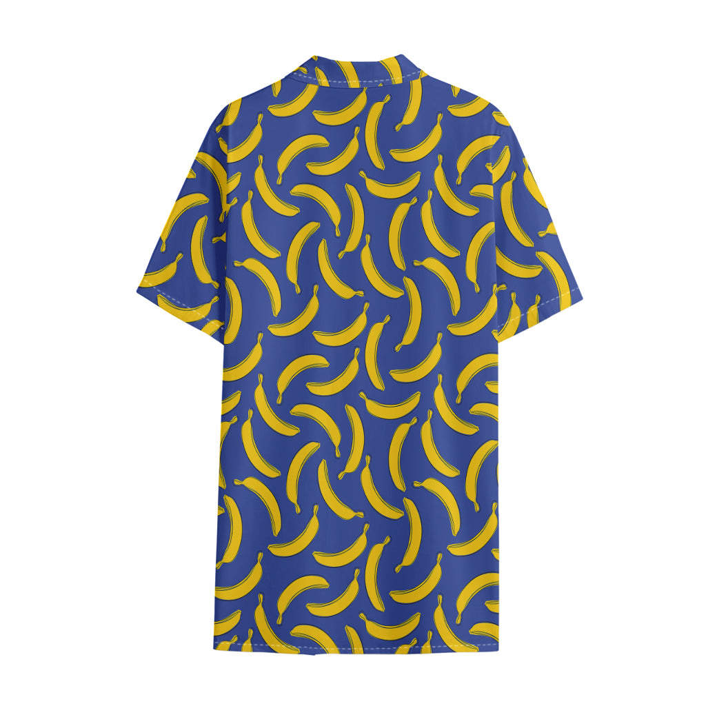 Blue And Yellow Banana Pattern Print Cotton Hawaiian Shirt