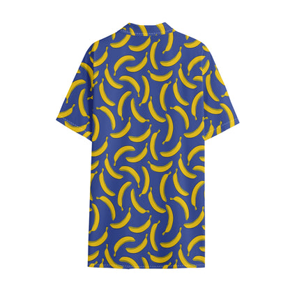 Blue And Yellow Banana Pattern Print Cotton Hawaiian Shirt