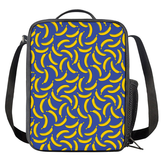 Blue And Yellow Banana Pattern Print Crossbody Lunch Bag