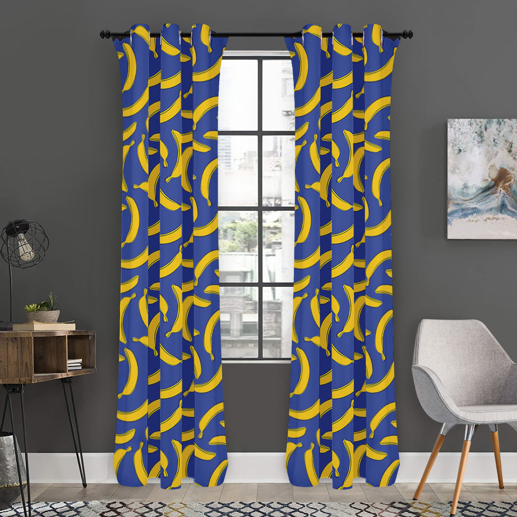 Blue And Yellow Banana Pattern Print Curtain