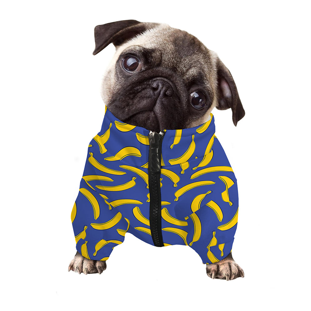 Blue And Yellow Banana Pattern Print Dog Zip Up Jacket