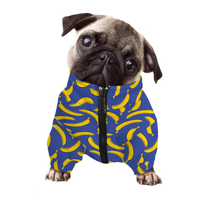 Blue And Yellow Banana Pattern Print Dog Zip Up Jacket