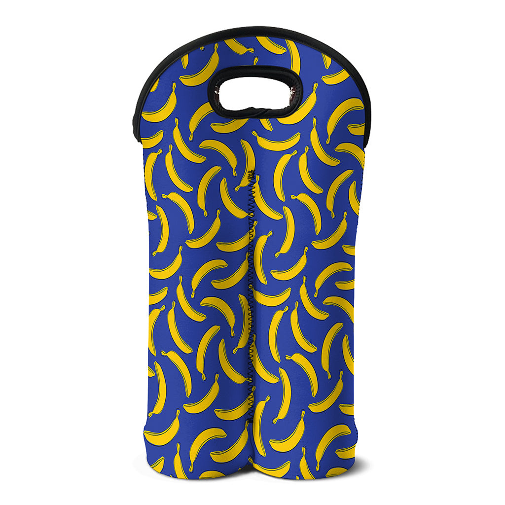 Blue And Yellow Banana Pattern Print Double Neoprene Wine Tote